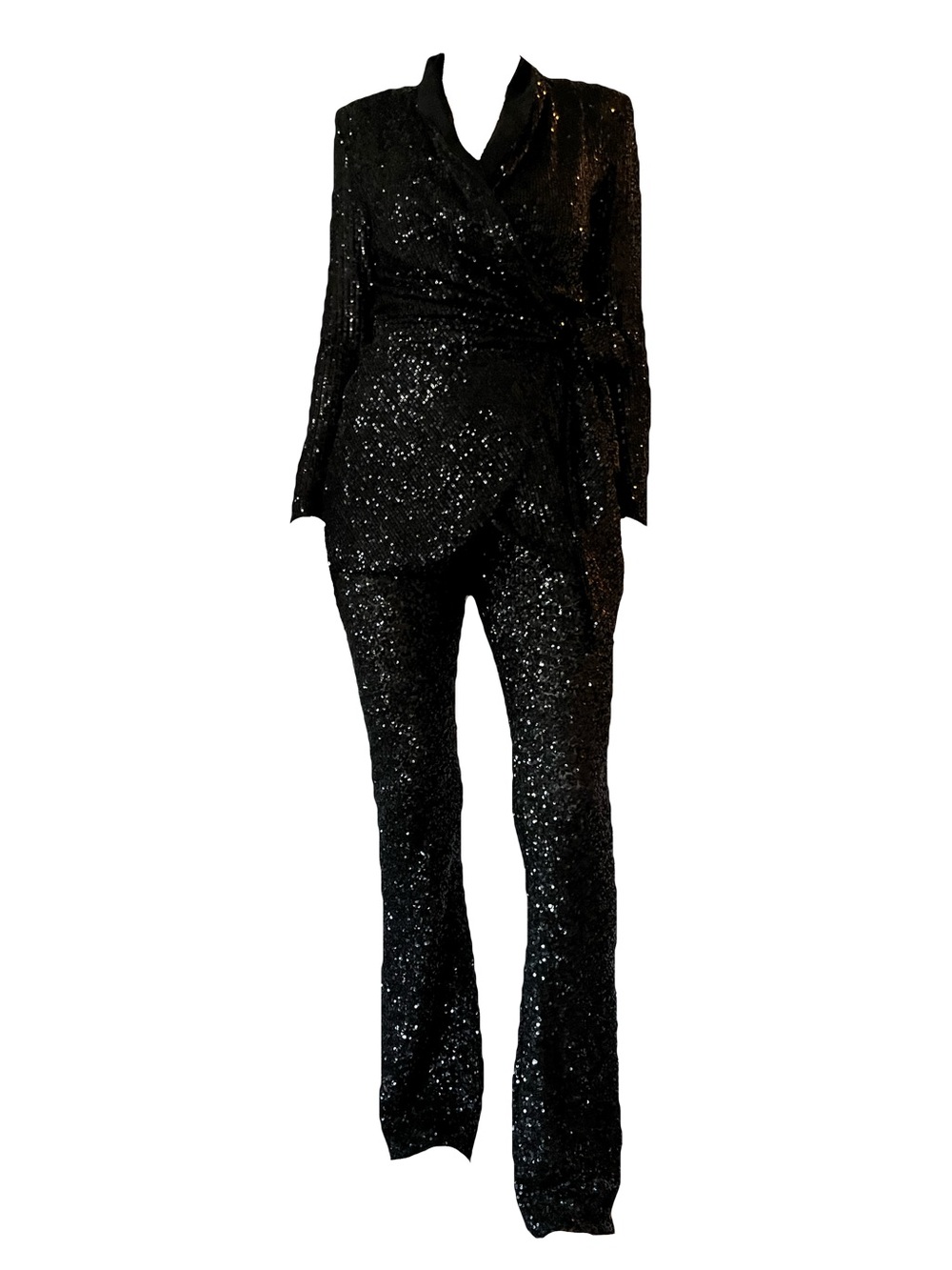Zara Black Sequined Wrap-Style Pant Set